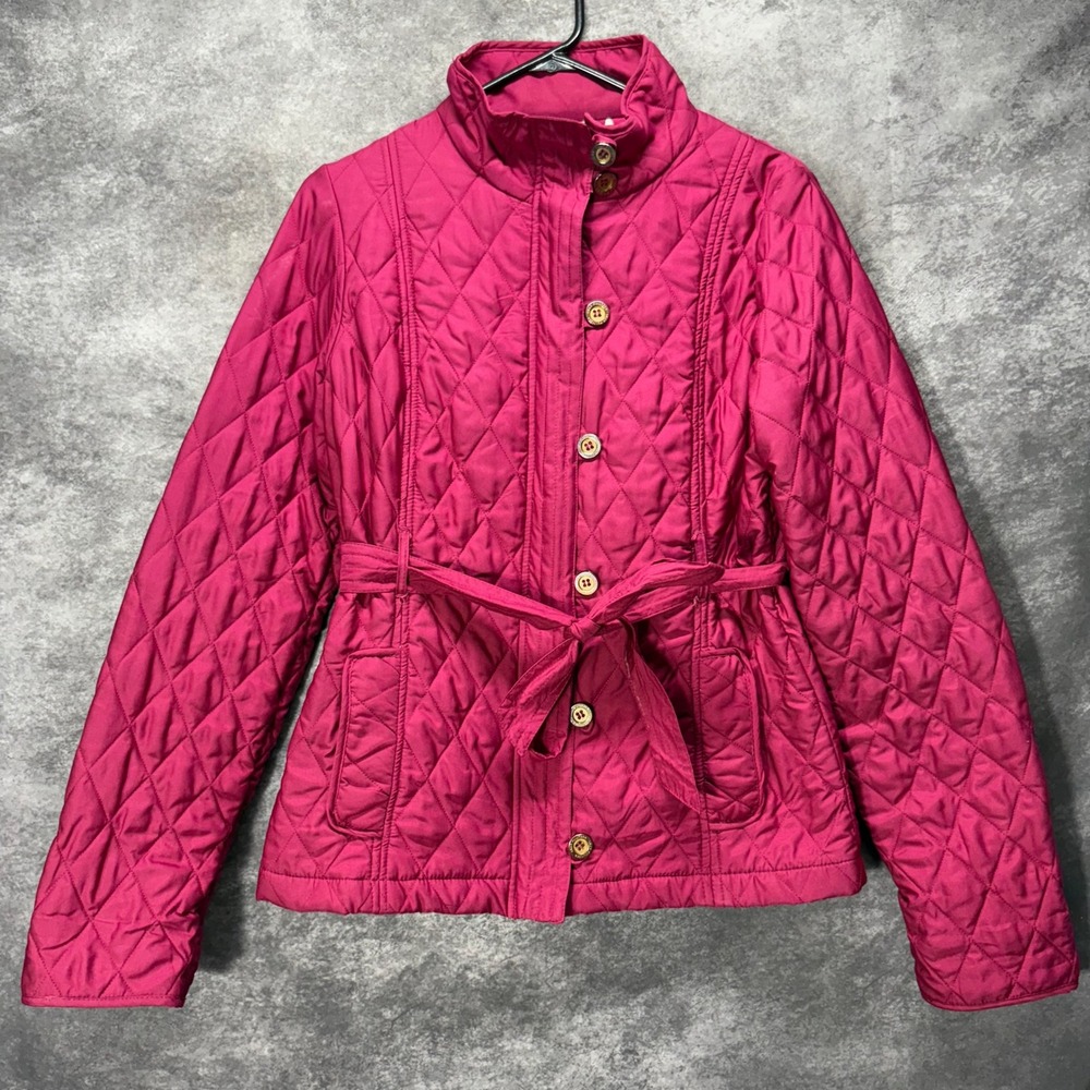 Lilly Pulitzer‎ Pink Quilted Barn Jacket Belted Field Coat Magenta Size 8